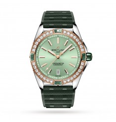 Breitling Super Chronomat Automatico 38 de acero inoxidable verde y correa de caucho de oro rosa de 18 quilates U17356531L1S1 réplica de reloj