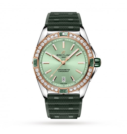 Breitling Super Chronomat Automatico 38 de acero inoxidable verde y correa de caucho de oro rosa de 18 quilates U17356531L1S1 réplica de reloj