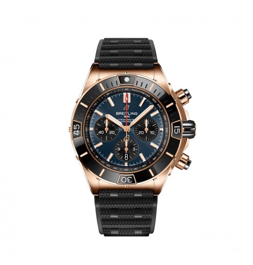 Breitling Super Chronomat B01 44 con correa de caucho en oro rojo de 18 k RB01362A1C1S1 réplica de reloj