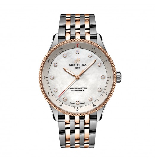 Breitling Navitimer 32 mm para mujer Acero inoxidable de nacar blanco y oro rojo de 18 k U77320E61A1U1 réplica de reloj