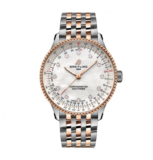 Breitling Navitimer de 36 mm para mujer, acero inoxidable de nacar blanco y oro rojo de 18 k U17327211A1U1 réplica de reloj
