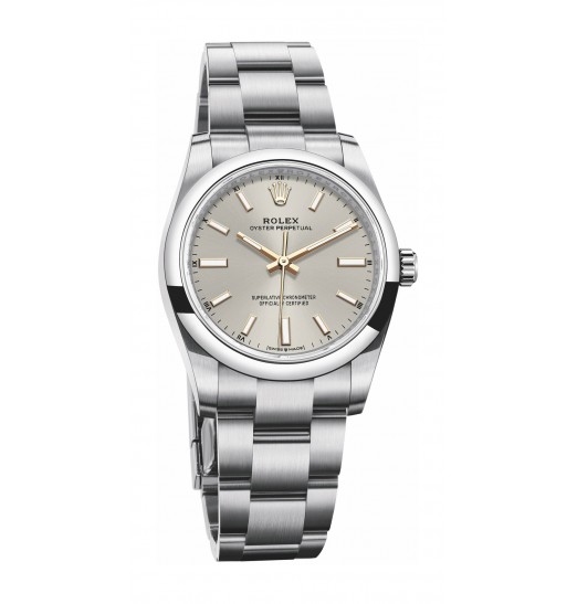 Rolex Oyster Perpetual 34 Pulsera Oyster con esfera plateada réplica de reloj