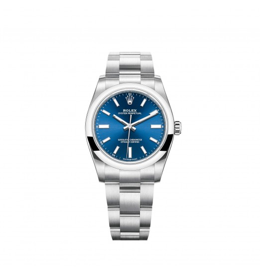 Rolex Oyster Perpetual 34 Brazalete Oyster con esfera azul brillante réplica de reloj