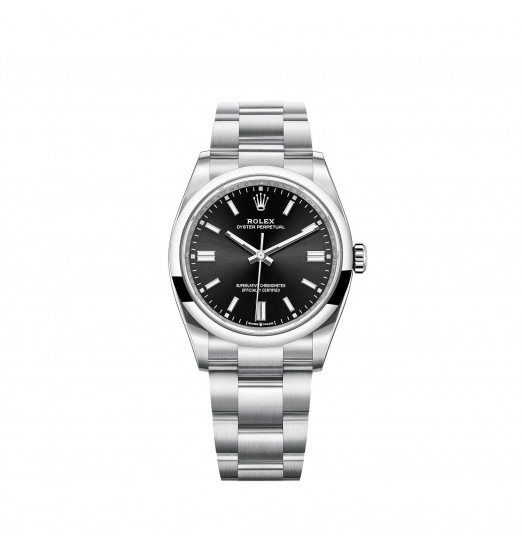 Rolex Oyster Perpetual 36 Brazalete Oyster con esfera negra brillante réplica de reloj