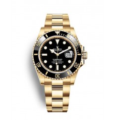 Rolex Submariner Date oro amarillo de 18 quilates bisel negro Cerachrom réplica de reloj