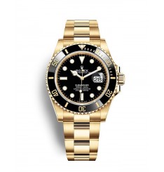 Rolex Submariner Date oro amarillo de 18 quilates bisel negro Cerachrom réplica de reloj