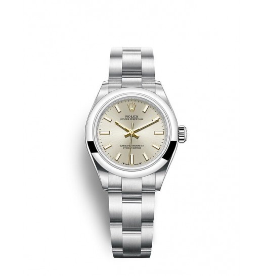 Rolex Oyster Perpetual 28 esfera plateada réplica de reloj