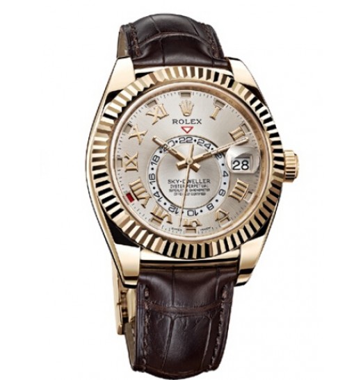 Rolex Sky Dweller Amarillo Oro Silver Sunray Marcar 326138 Réplica Reloj