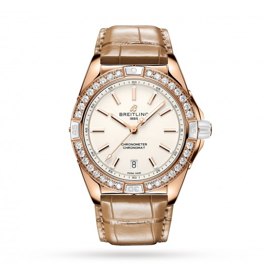 Breitling Super Chronomat Automatico 38 Origins blanco con correa de cuero marron en oro rosa de 18 quilates R17356531G1P1