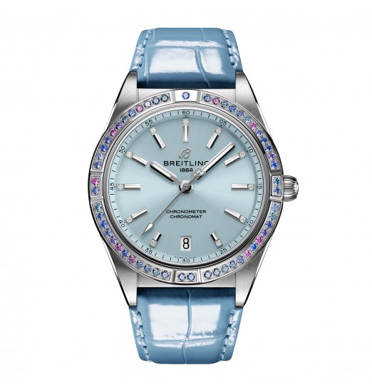 Breitling Chronomat Automatico 36 de mujer con correa de cuero azul hielo del Mar del Sur G10380611C1P1