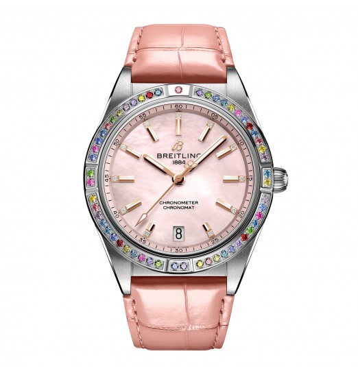 Breitling Chronomat Automatico 36 de mujer con correa de cuero rosa Mar del Sur G10380BB1K1P1