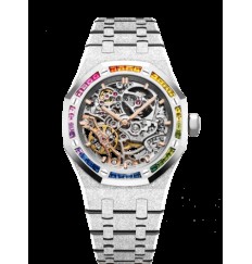 Audemars Piguet Royal Oak 37 Doble equilibrio Wheel Openworked Frosted Oro blanco/Rainbow 15468BC.YG.1259BC.01