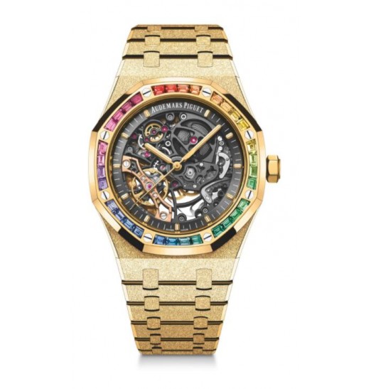 Audemars Piguet Royal Oak 41 Rueda de equilibrio doble calada Frosted Yellow Gold Rainbow 15412BA.YG.1224BA.01 réplica de reloj