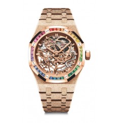 Audemars Piguet Royal Oak 37 Rueda de equilibrio doble calada Frosted Pink Gold Rainbow 15468OR.YG.1259OR.01 réplica de reloj