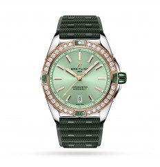 Breitling Super Chronomat Automatico 38 de acero inoxidable verde y correa de caucho de oro rosa de 18 quilates U17356531L1S1 réplica de reloj