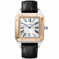 Cartier Santos Dumont XL de acero y oro rosa de 18 quilates esfera plateada W2SA0017 réplica de reloj