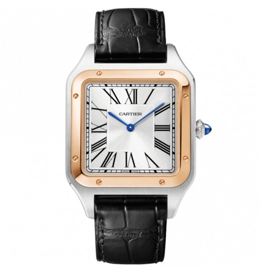 Cartier Santos Dumont XL de acero y oro rosa de 18 quilates esfera plateada W2SA0017 réplica de reloj