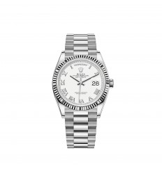 Rolex Day-Date 36 brazalete President con bisel estriado en oro blanco de 18 quilates réplica de reloj