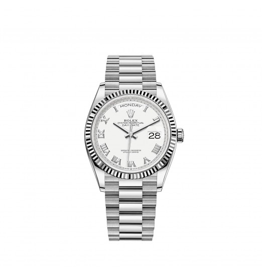 Rolex Day-Date 36 brazalete President con bisel estriado en oro blanco de 18 quilates réplica de reloj Rolex Day-Date 36 brazalete President con bisel estriado en oro blanco de 18 quilates réplica de reloj