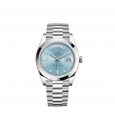 Rolex Day-Date 40 Platinum azul hielo Esfera engastada con diamantes Bisel liso réplica de reloj