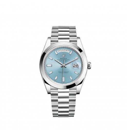 Rolex Day-Date 40 Platinum azul hielo Esfera engastada con diamantes Bisel liso réplica de reloj Rolex Day-Date 40 Platinum azul hielo Esfera engastada con diamantes Bisel liso réplica de reloj