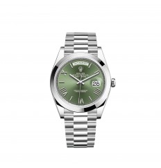 Rolex Day-Date 40 Platinum Esfera verde oliva Bisel liso réplica de reloj