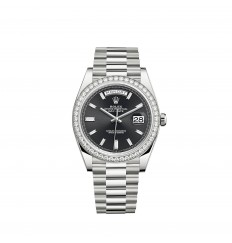 Rolex Day-Date 40 en oro blanco de 18 quilates con esfera engastada con diamantes negros réplica de reloj