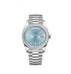 Rolex Day-Date 40 Platinum azul hielo Esfera y bisel engastanos con diamantes réplica de reloj