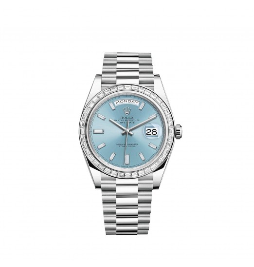 Rolex Day-Date 40 Platinum azul hielo Esfera y bisel engastanos con diamantes réplica de reloj Rolex Day-Date 40 Platinum azul hielo Esfera y bisel engastanos con diamantes réplica de reloj