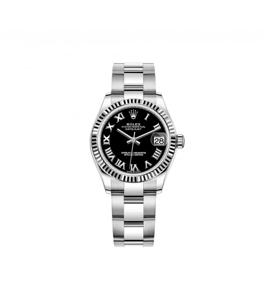 Rolex Datejust 31 White Rolesor esfera negra brillante réplica de reloj