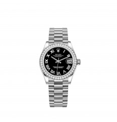 Rolex Datejust 31 pulsera President de oro blanco con esfera negra réplica de reloj