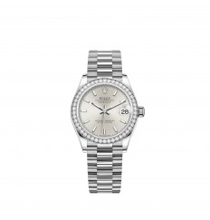 Rolex Datejust 31 pulsera President con esfera de oro blanco y plata réplica de reloj