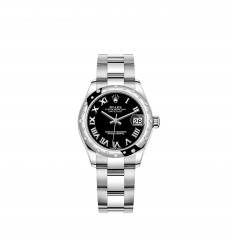 Rolex Datejust 31 White Rolesor esfera negra pulsera Oyster réplica de reloj