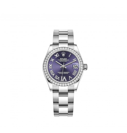 Rolex Datejust 31 White Rolesor esfera engastada de diamantes berenjena réplica de reloj