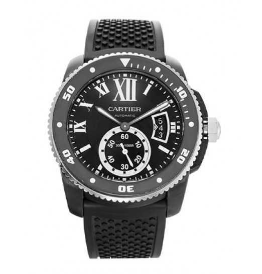 Calibre De Cartier Diver Automatic Negro Dial Negro Rubber Divers De Los Hombres WSCA0006 Réplica Reloj